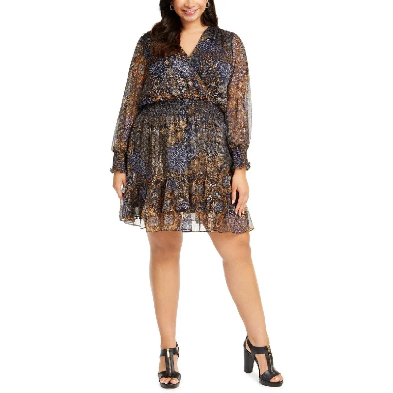 Michael Kors Women's Plus Size Patchwork Printed Dress Blue Size 2X