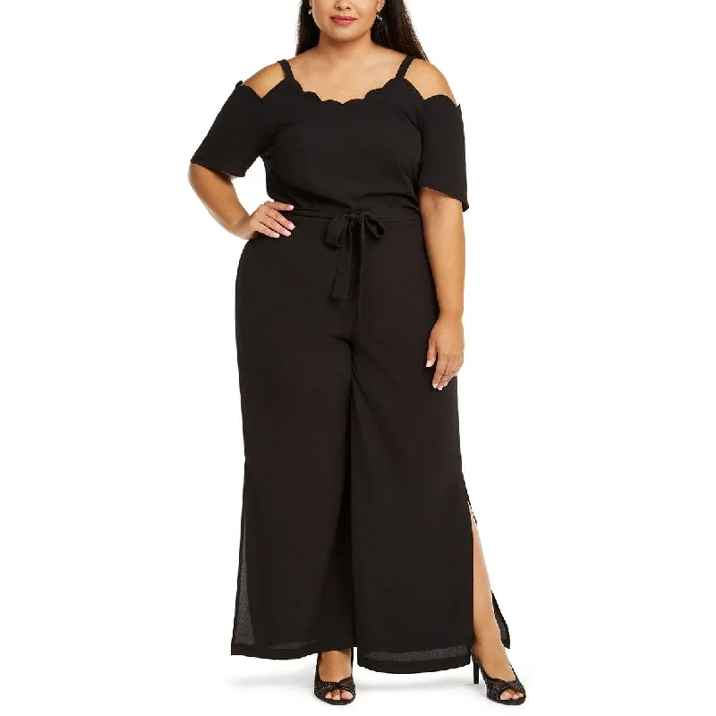 Monteau Women's Trendy Plus Size Scalloped Jumpsuit Black Size 2X