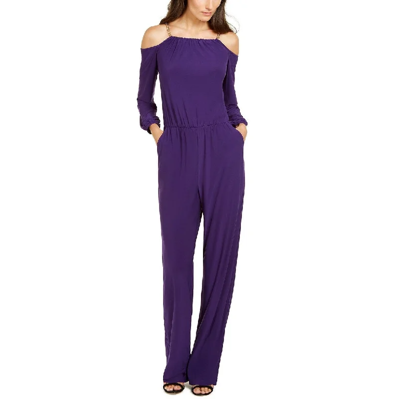 NY Collection Women's Petite Chain-Link Jumpsuit Purple Size Medium