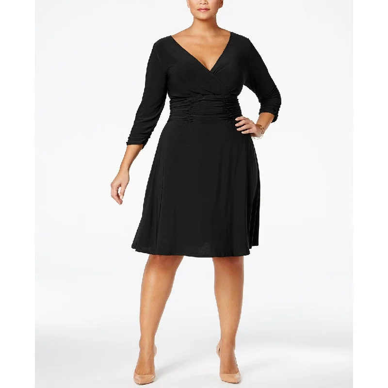 NY Women's Collection Plus Size Ruched A-Line Dress Black Size Extra Large