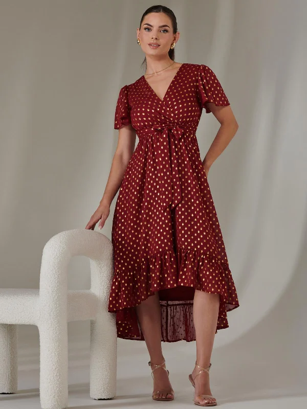 Petite Short Sleeve Midaxi Dress, Burgundy