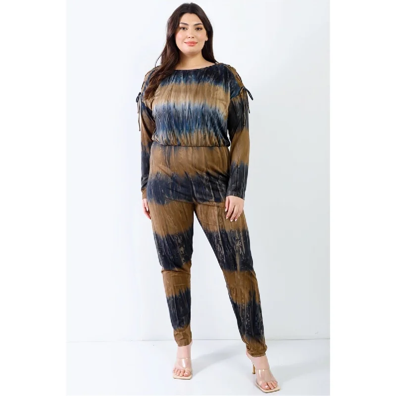 Plus Tie-Dye Lace Up Shoulder Details Back Wrap Cut-out Jumpsuit