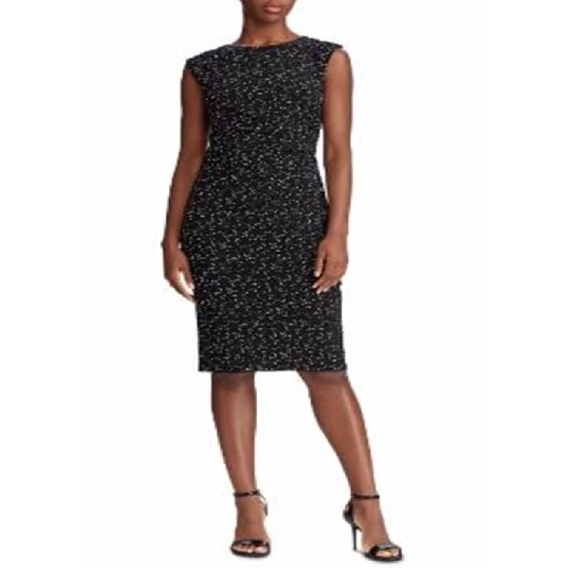 Ralph Lauren Women's Floral Cap Sleeve Jewel Neck Knee Length Sheath Wear to Work Dress Black Size 14