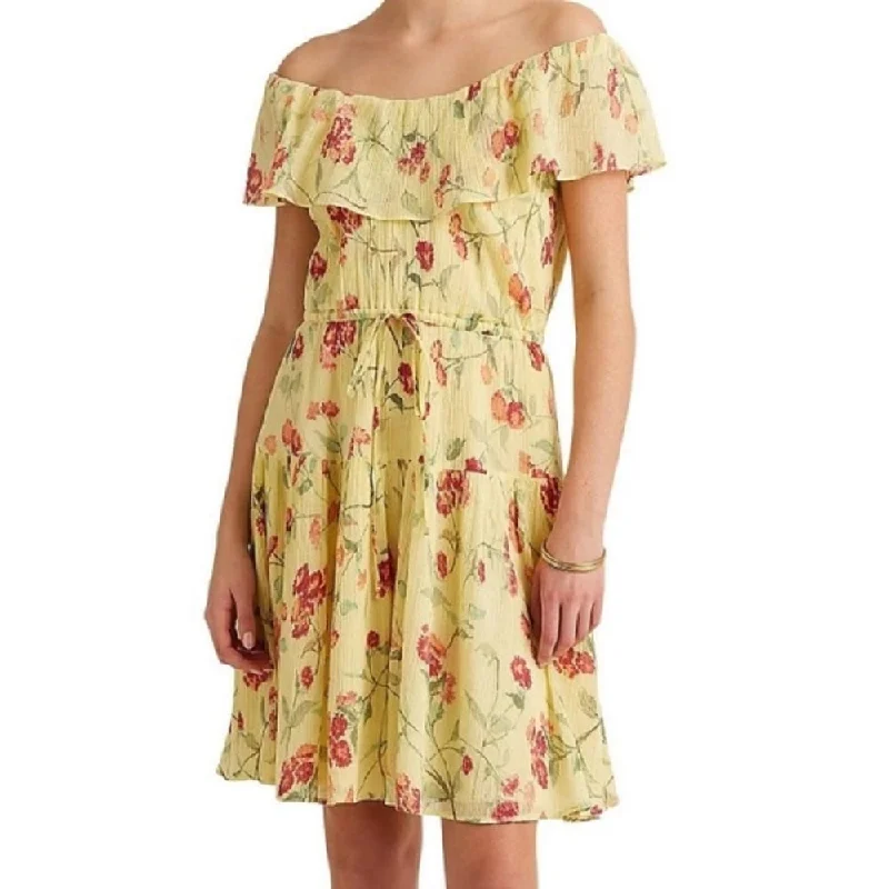 Ralph Lauren Women's Floral Crinkled Dress Yellow Size 16