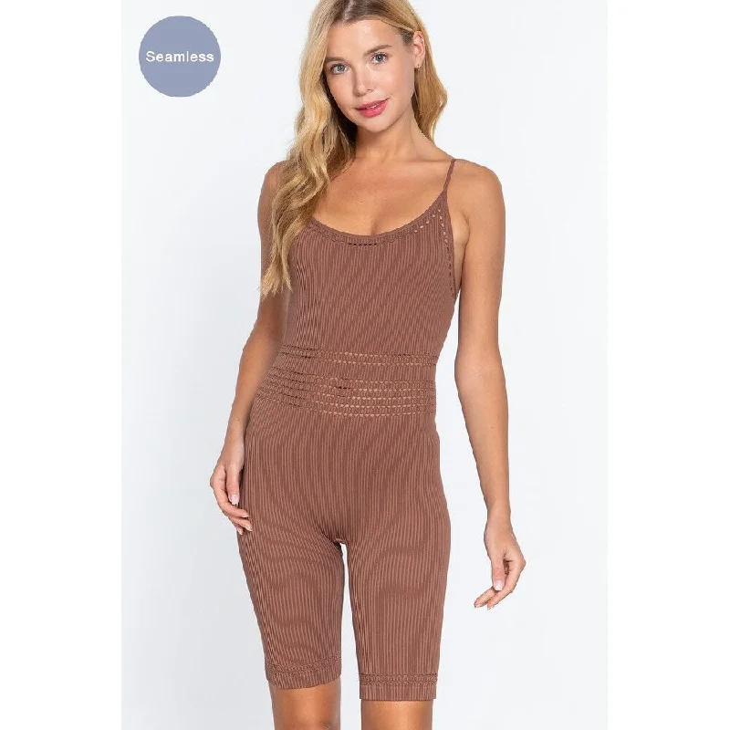 Round Neck Pointelle Detail Seamless Rib Romper