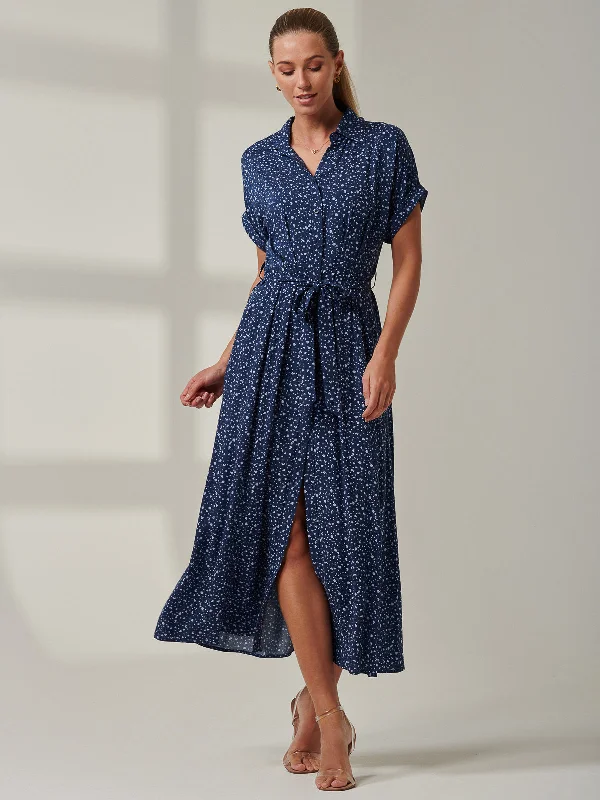 Sample Sale - Short Sleeve Shirt Dress, Dark Blue