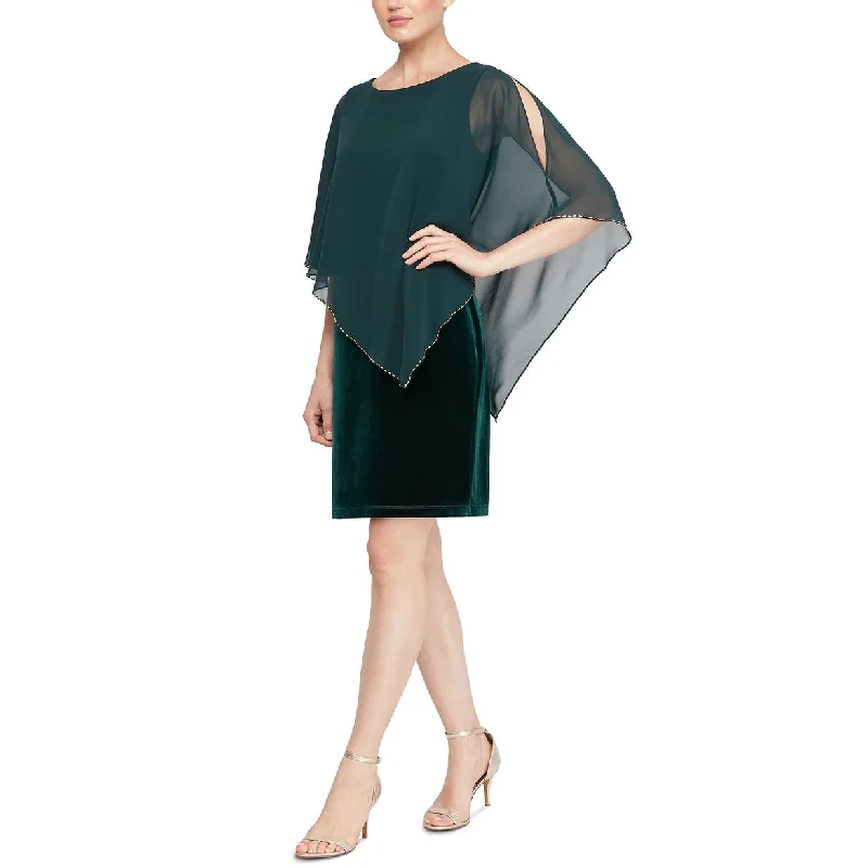 Sl Fashions Women's Velvet Asymmetrical Cape Dress Green Size 18