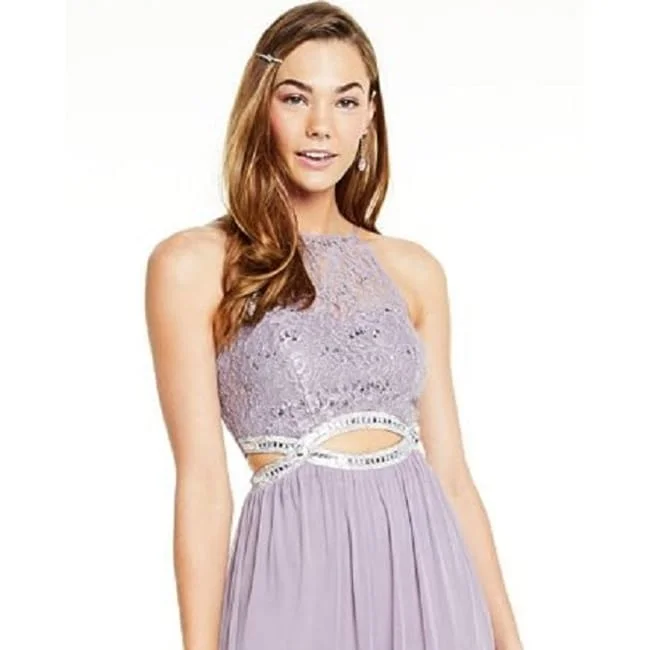 Speechless Women's Sequined Cut Out Sleeveless Halter Full Length Formal Empire Waist Dress Purple Size 0