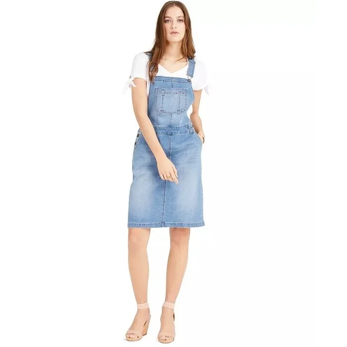 Style & Co Women's Denim Overalls Dress White Size Large