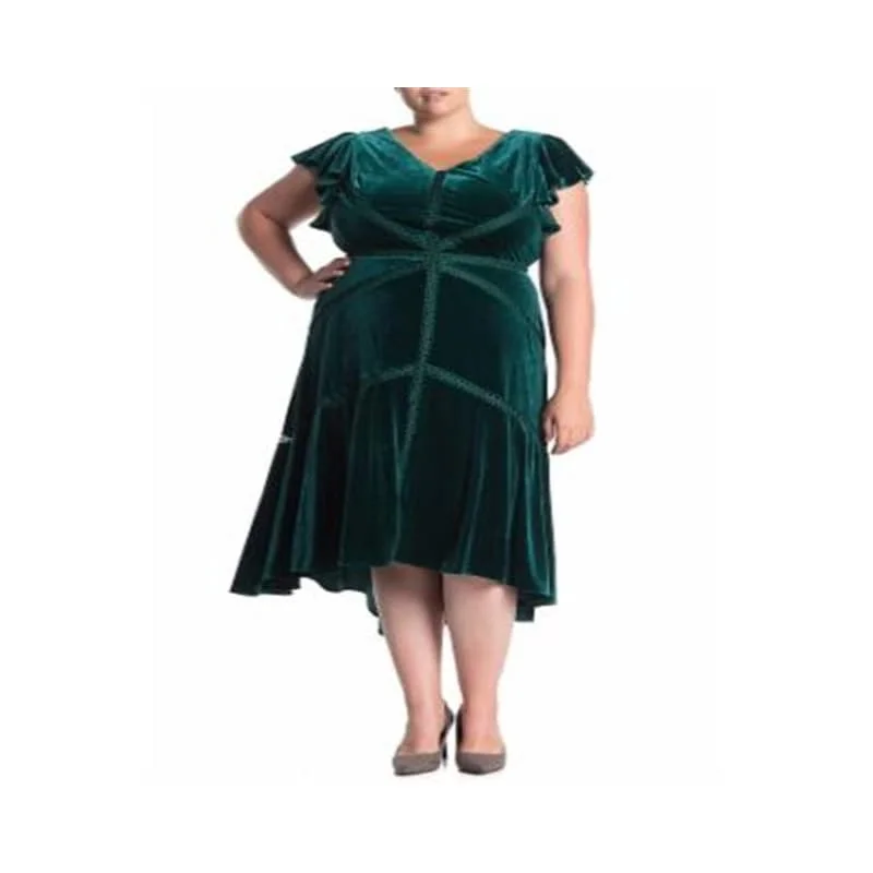 Taylor Women's Plus Velvet High Low a Line Dress Green Size 20W