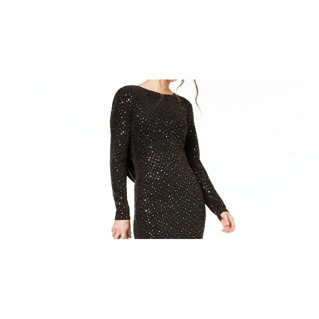 Teeze Me Junior's Metallic Dot Cowl Back Dress Black Size 0