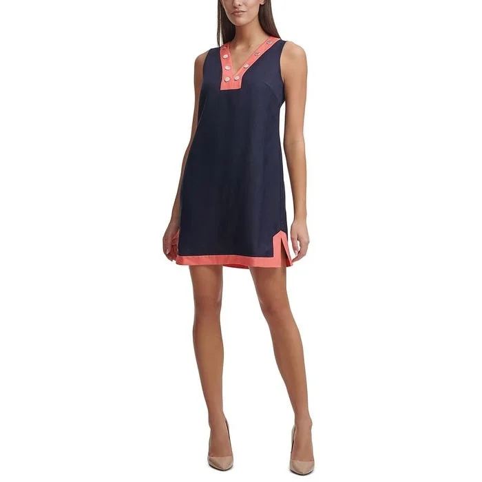 Tommy Hilfiger Women's Contrast Trim Shift Dress Blue Size 8