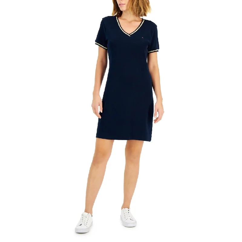 Tommy Hilfiger Women's Cotton V Neck Short Sleeve Dress Blue Size XX-Large