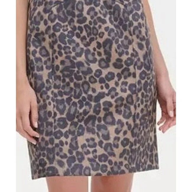 Tommy Hilfiger Women's Faux-Suede Leopard Scuba Sheath Dress Animal Print Size 12