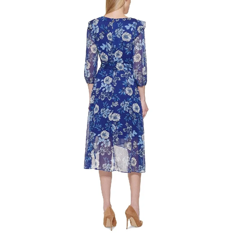 Tommy Hilfiger Women's Floral Print Wrap Dress Blue Size 8