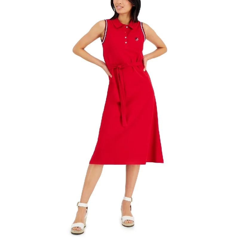 Tommy Hilfiger Women's Short Sleeve Flare Polo Dress Red Size Small