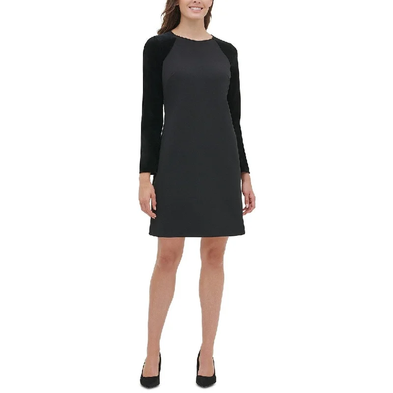 Tommy Hilfiger Women's Velvet-Sleeve A-Line Dress Black Size 8