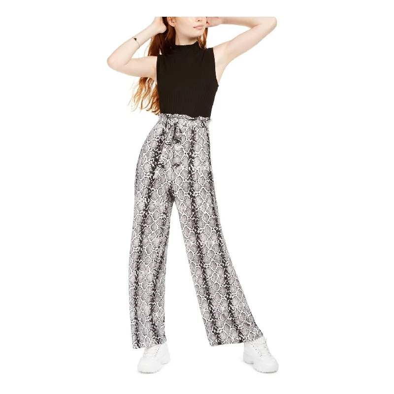 Ultra Flirt Junior's Snake Print Crew Neck Jumpsuit Black -White Size Small