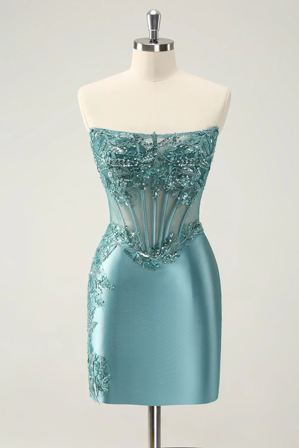 Peacock Tight Strapless Corset Homecoming Dress With Appliques