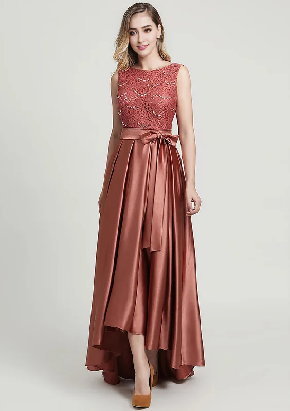 Satin Mother of the Bride Dress Ankle-Length With Waistband Beading Lace Ruffles