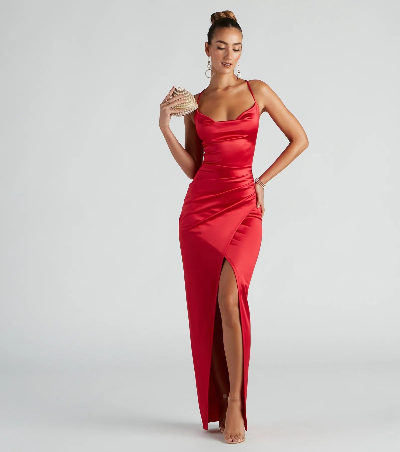 Chelsea Satin High Slit Formal Dress