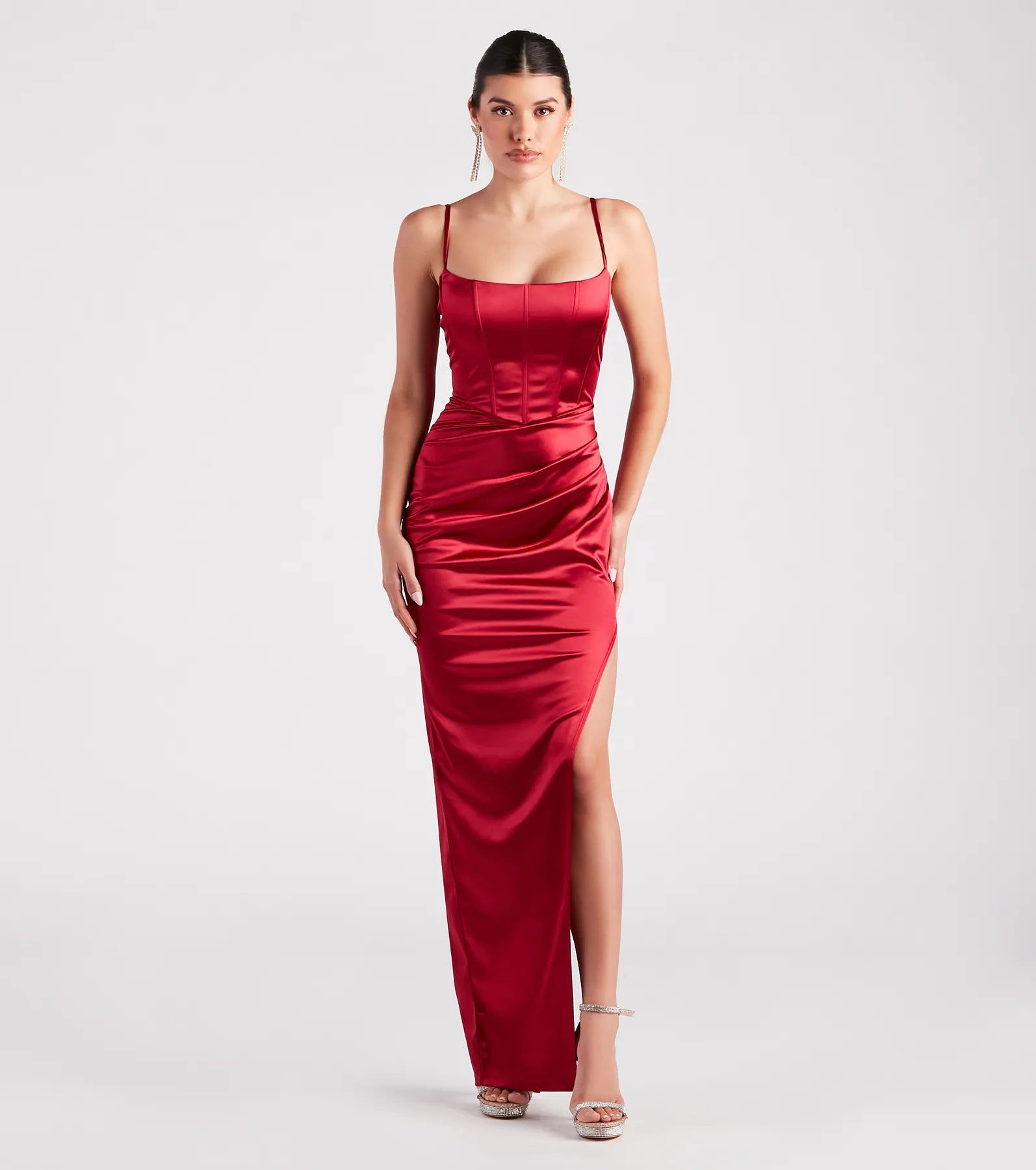 Helena Formal Satin Corset Slit Dress