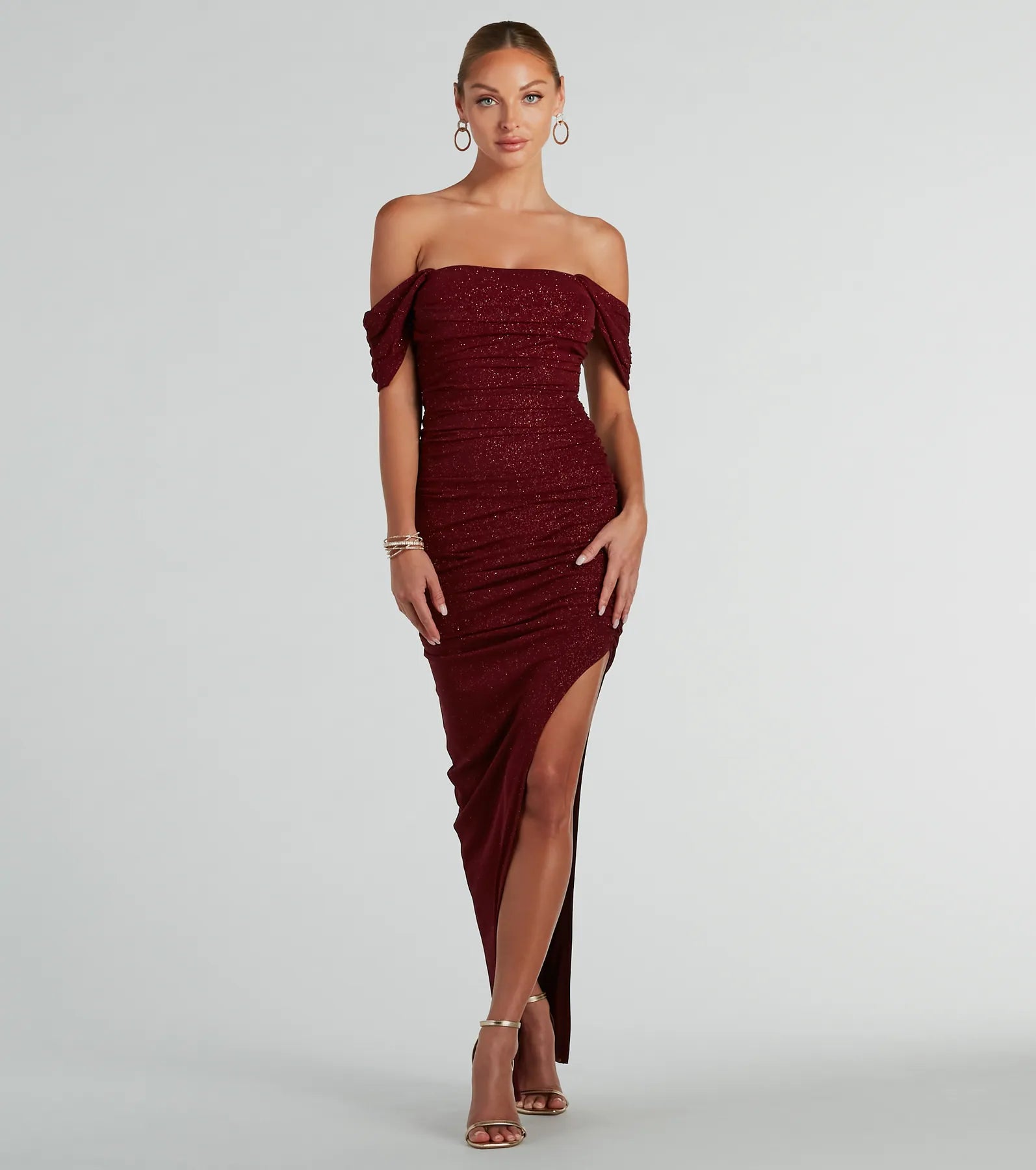 Kairi Off-The-Shoulder Glitter Mesh Formal Dress