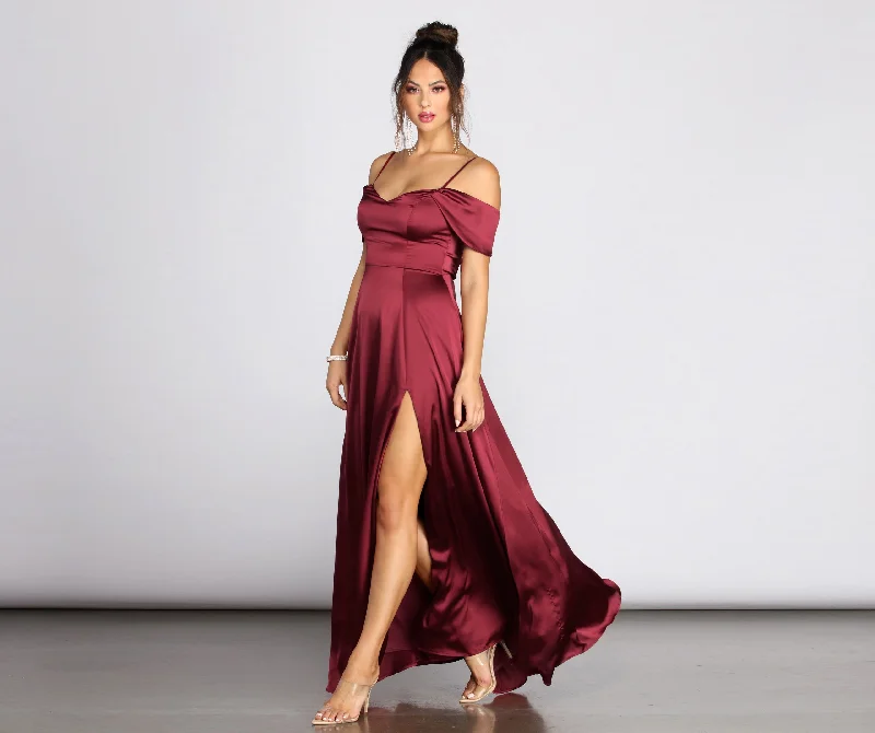 Kara Satin Off Shoulder Formal Gown