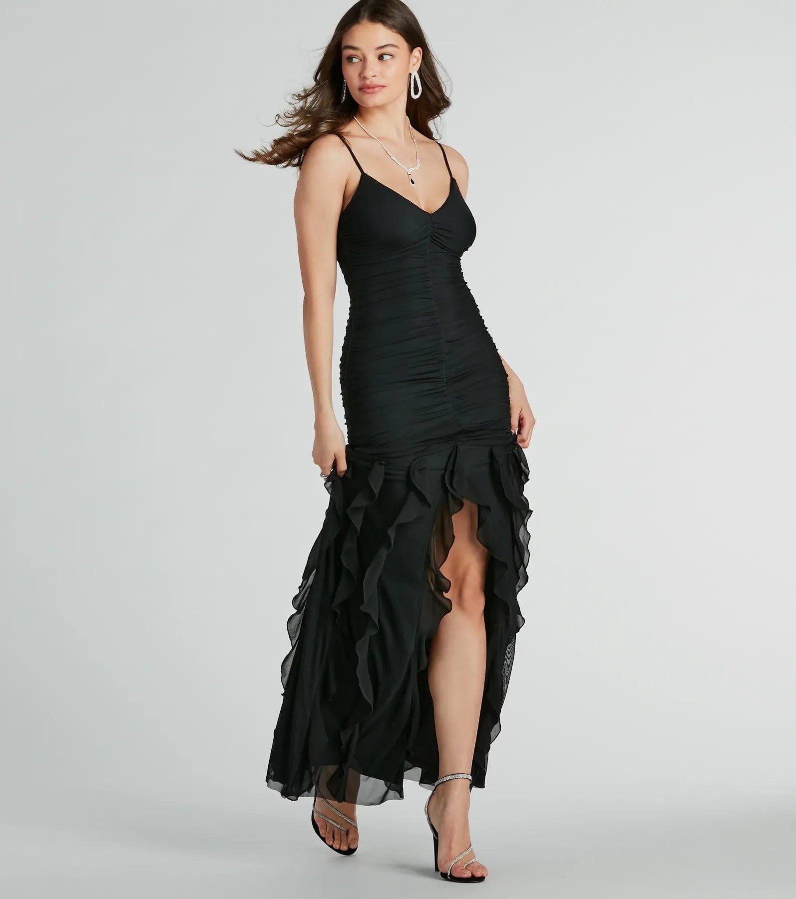 Keily Ruched And Ruffled Mesh Formal Dress