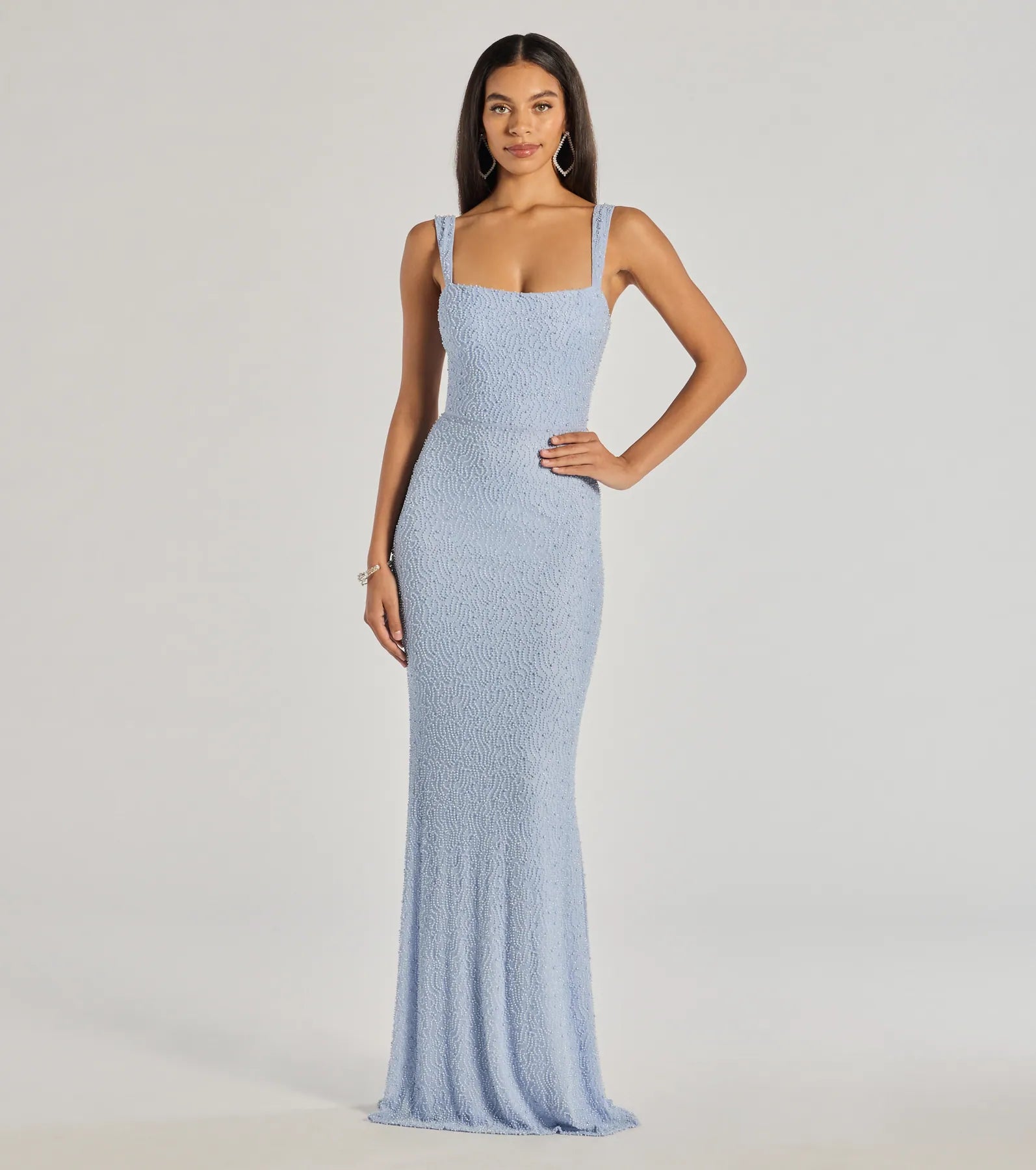 Kimia Long Beaded Lace-Up Mermaid Dress