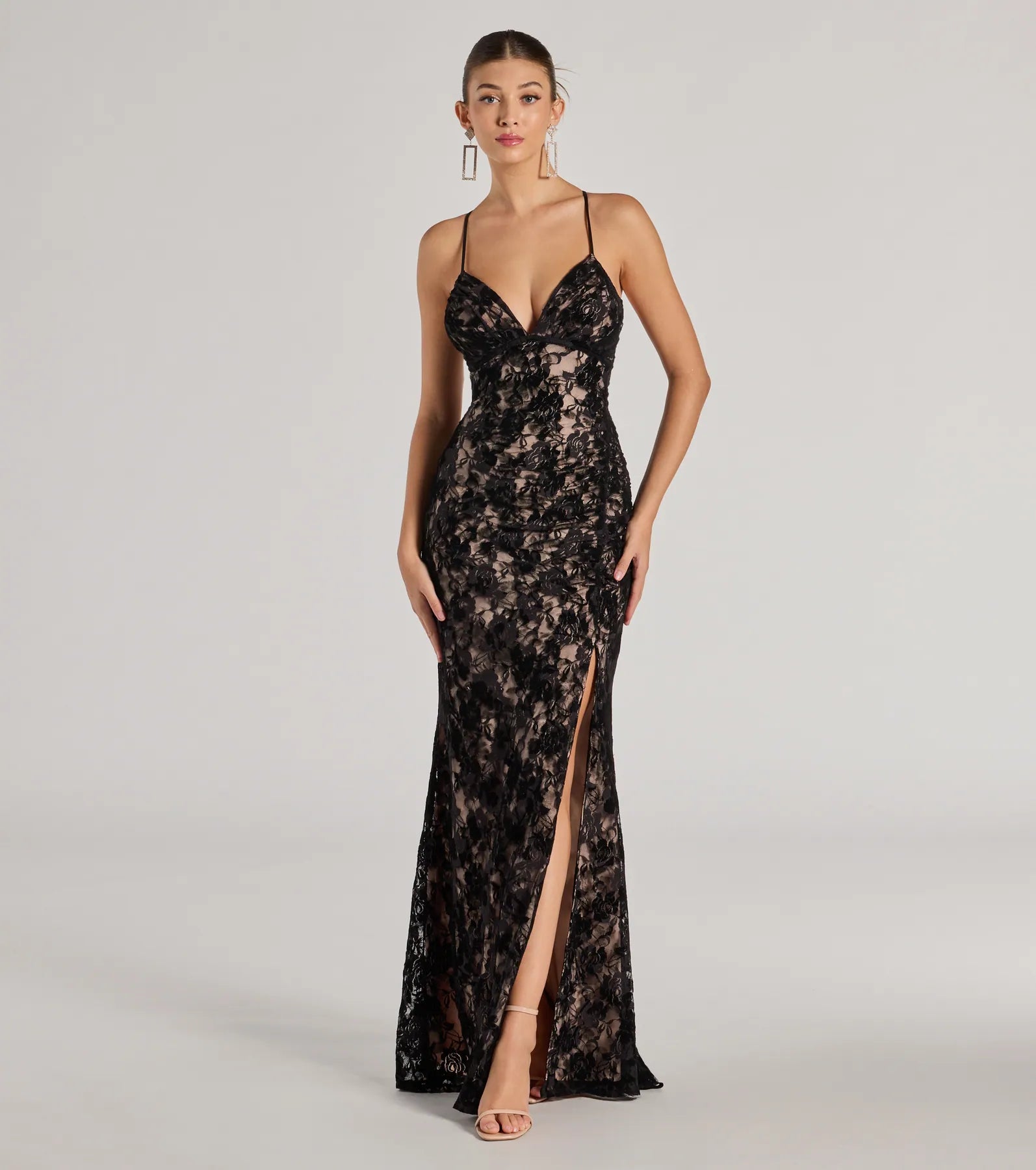 Mckenna Velvet Flocked Lace Mermaid Dress