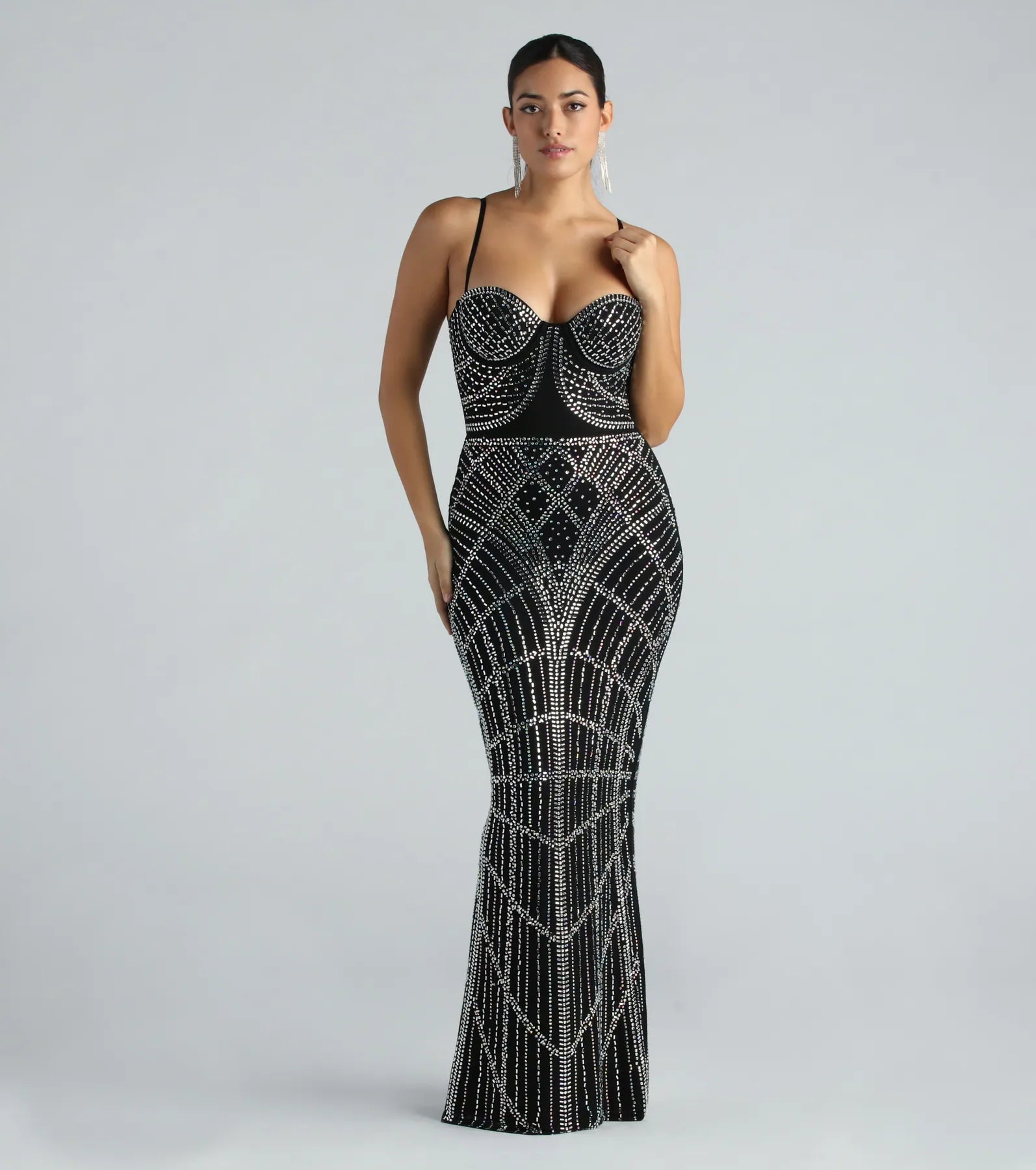 Mckenzie Formal Rhinestone Mesh Long Dress