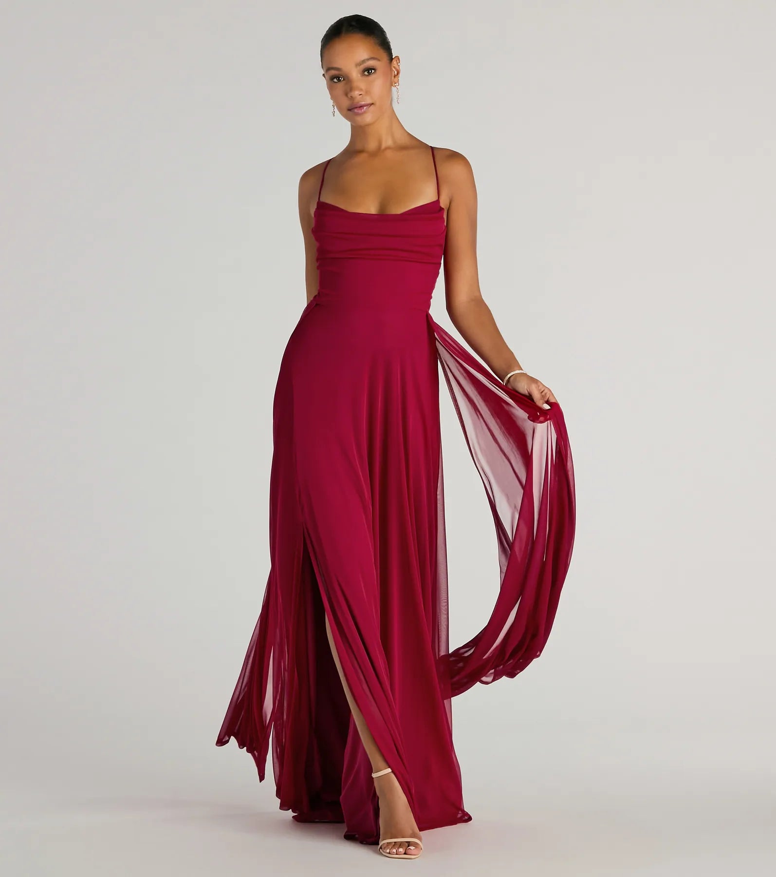 Paris Lace-Up Slit A-Line Chiffon Formal Dress