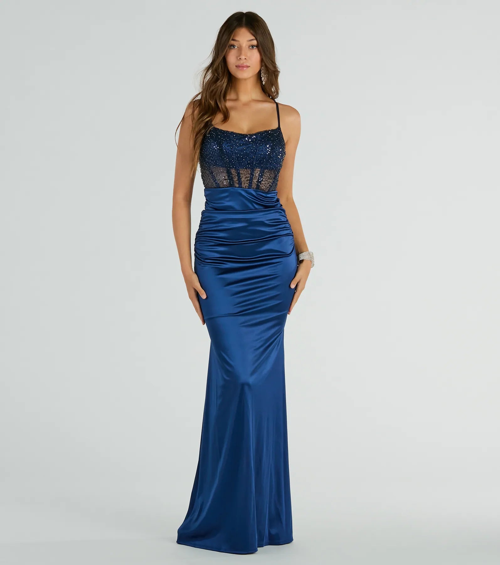 Sandy Sequin Corset Mermaid Satin Formal Dress