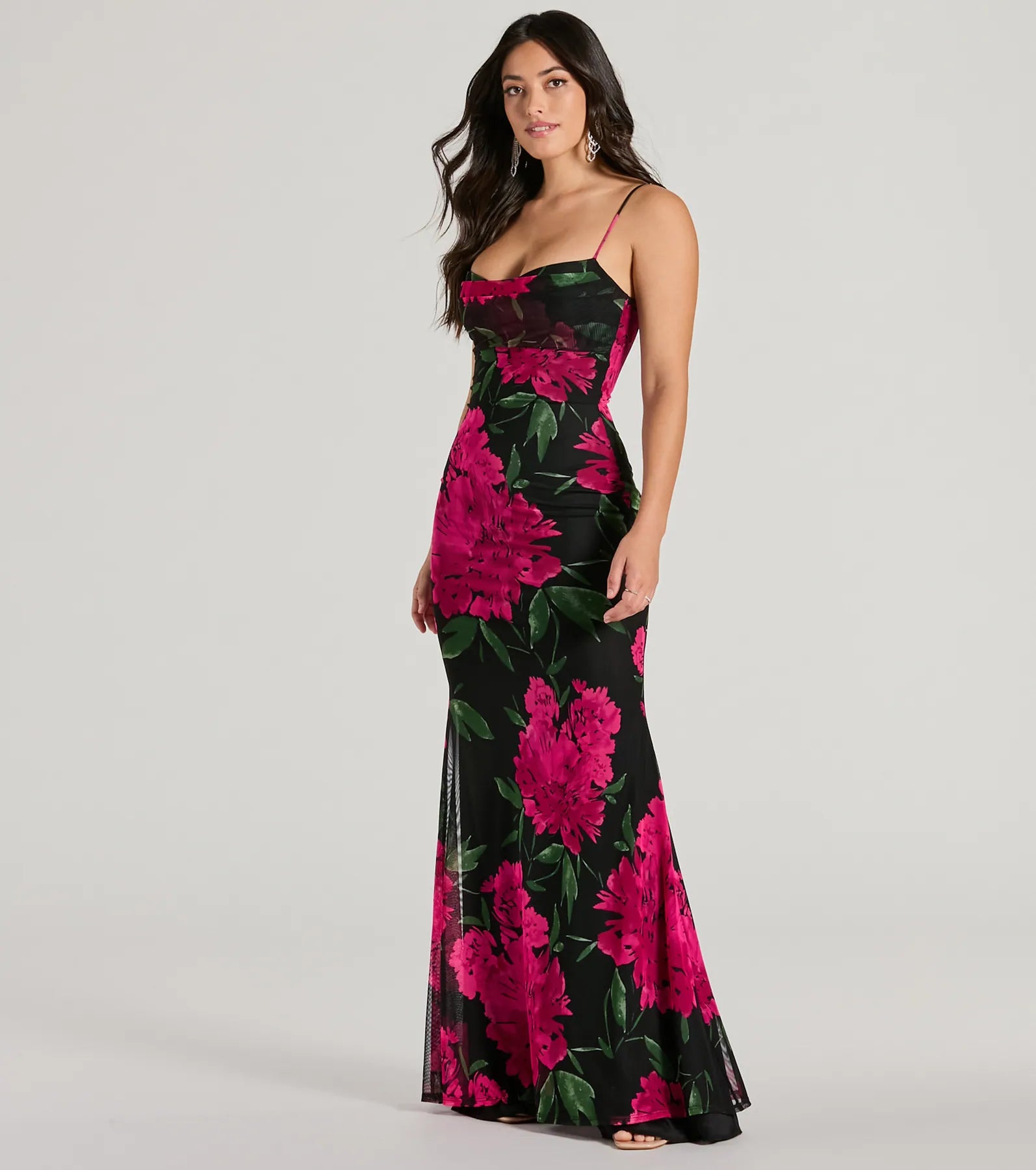 Savannah Cowl Neck Mermaid Floral Formal Dress