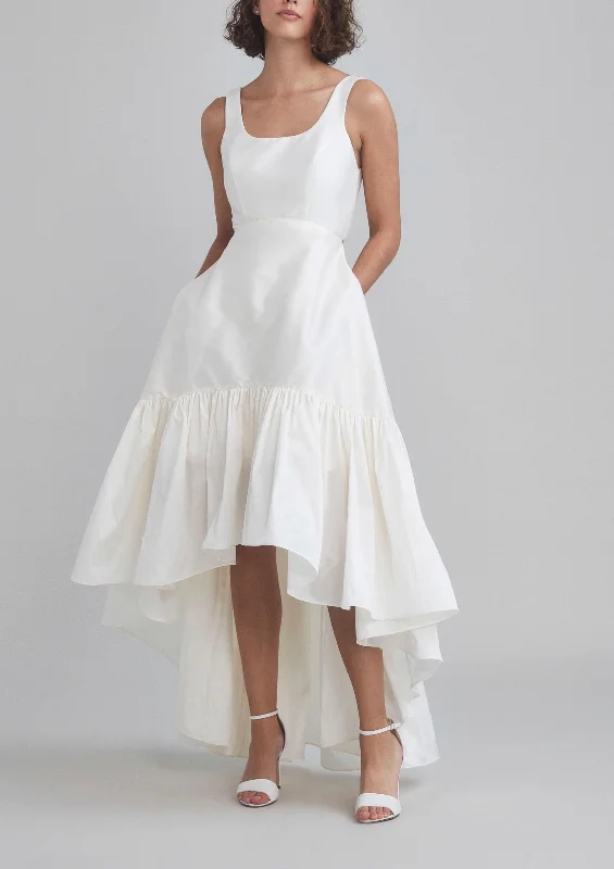 Taffeta Scoop Neck High-Low Dress