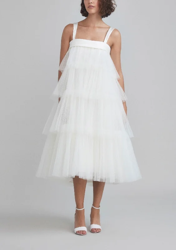 Tiered Mushroom Pleated Tulle Trapeze Dress