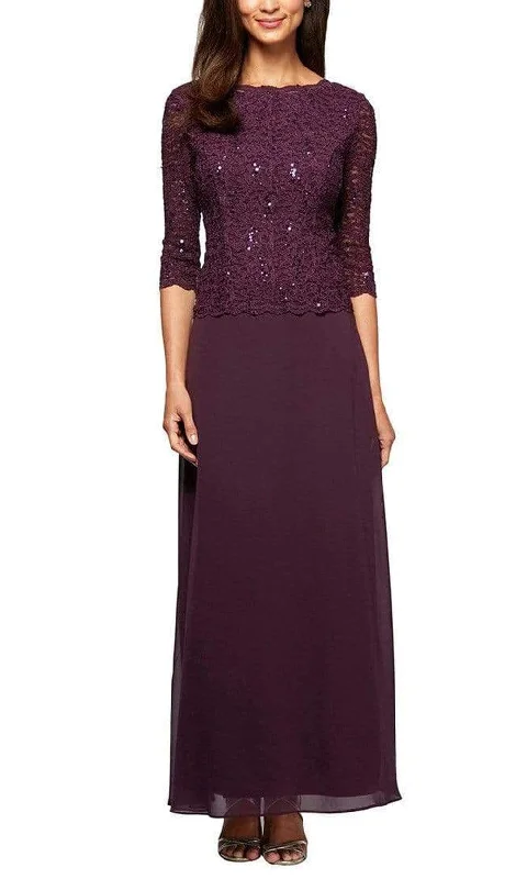 Alex Evenings - 212318 Quarter Sleeve Sparkly Lace and Chiffon Dress