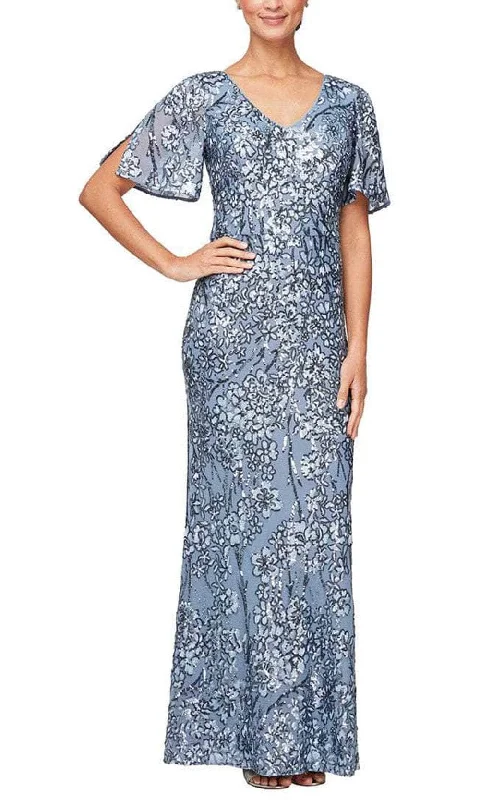 Alex Evenings - 8196611 Flutter Sleeves Sequined Long Gown