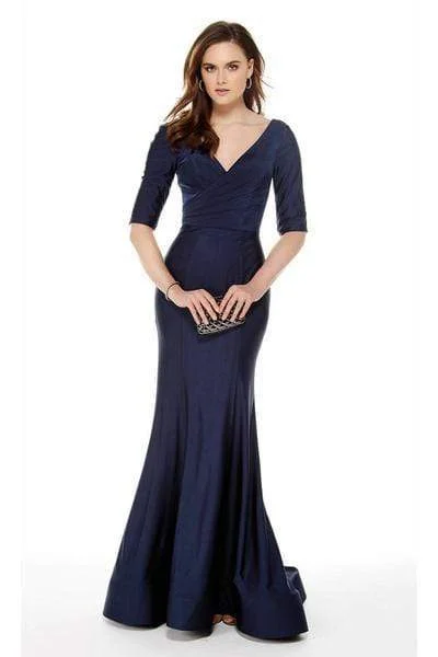 Alyce Paris - 27016 Half Sleeves V Neck Mermaid Evening Dress - 1 pc Navy In Size 14 Available