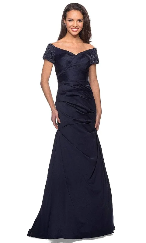 La Femme 25996SC - Pleated Ornate Evening Dress