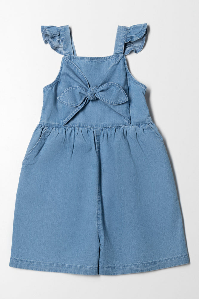 Bow Denim Short Jumpsuit Blue