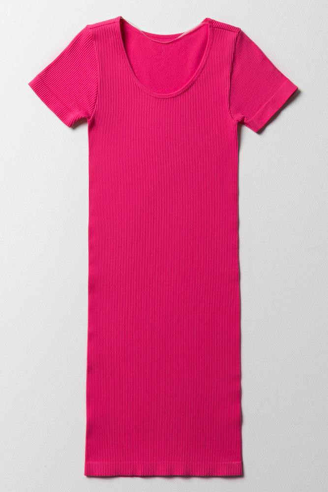 Seamless Short Sleeve Dress Pink