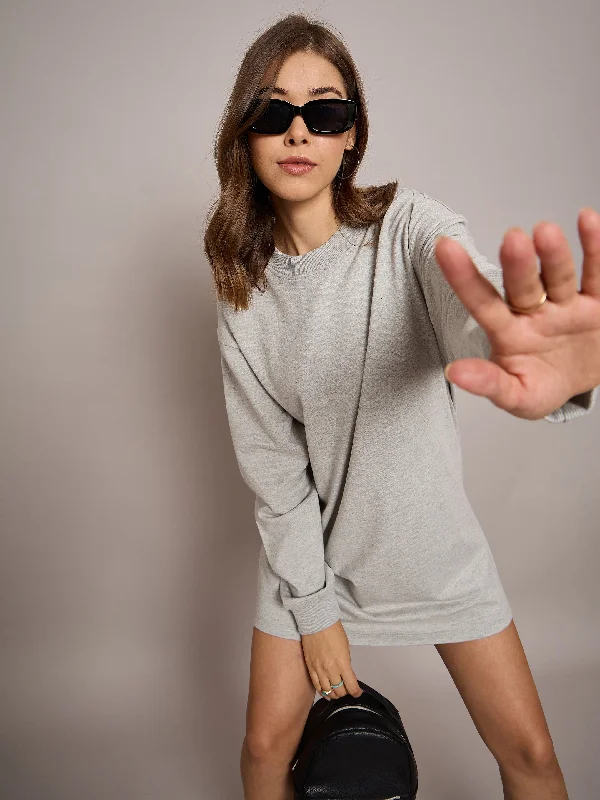 Women Grey Melange Terry Oversized Short Sweat Dress